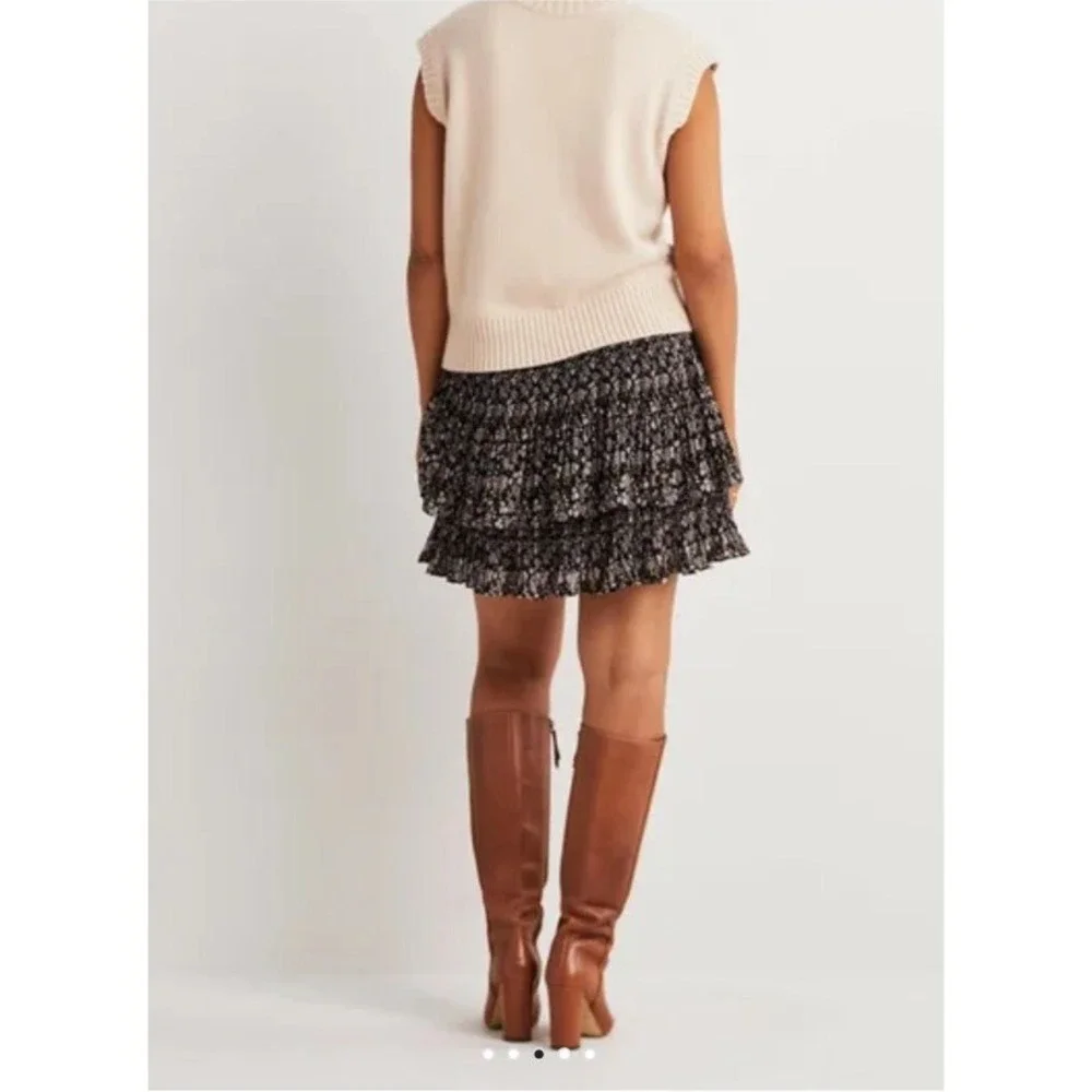 New $130 Boden Plisse Mini Skirt Multi Pleat  10 Us 6 Black Prairie Garden R0178